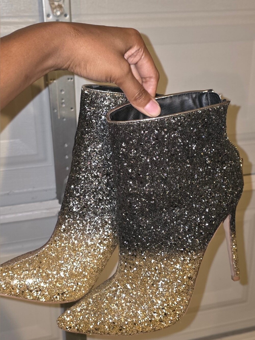 Black-to-Gold Glitter Ombre Stiletto Ankle Boots